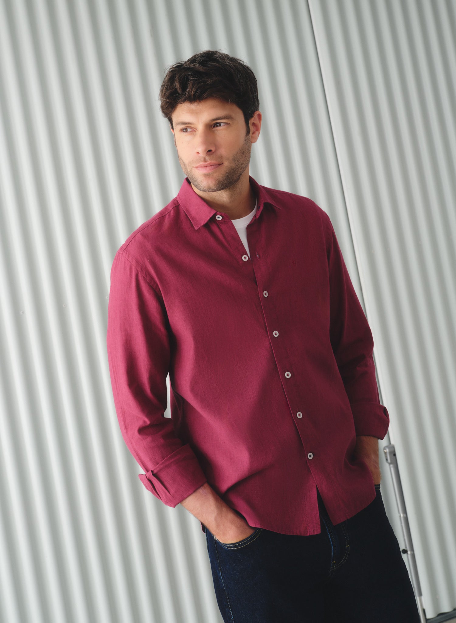 Camisa manga larga 100% Lino Balem Rojo