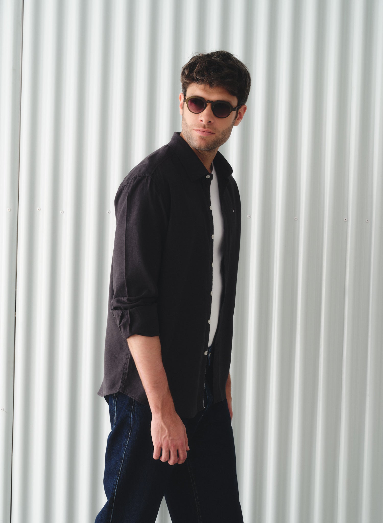Camisa manga larga 100% Lino Balem Negro