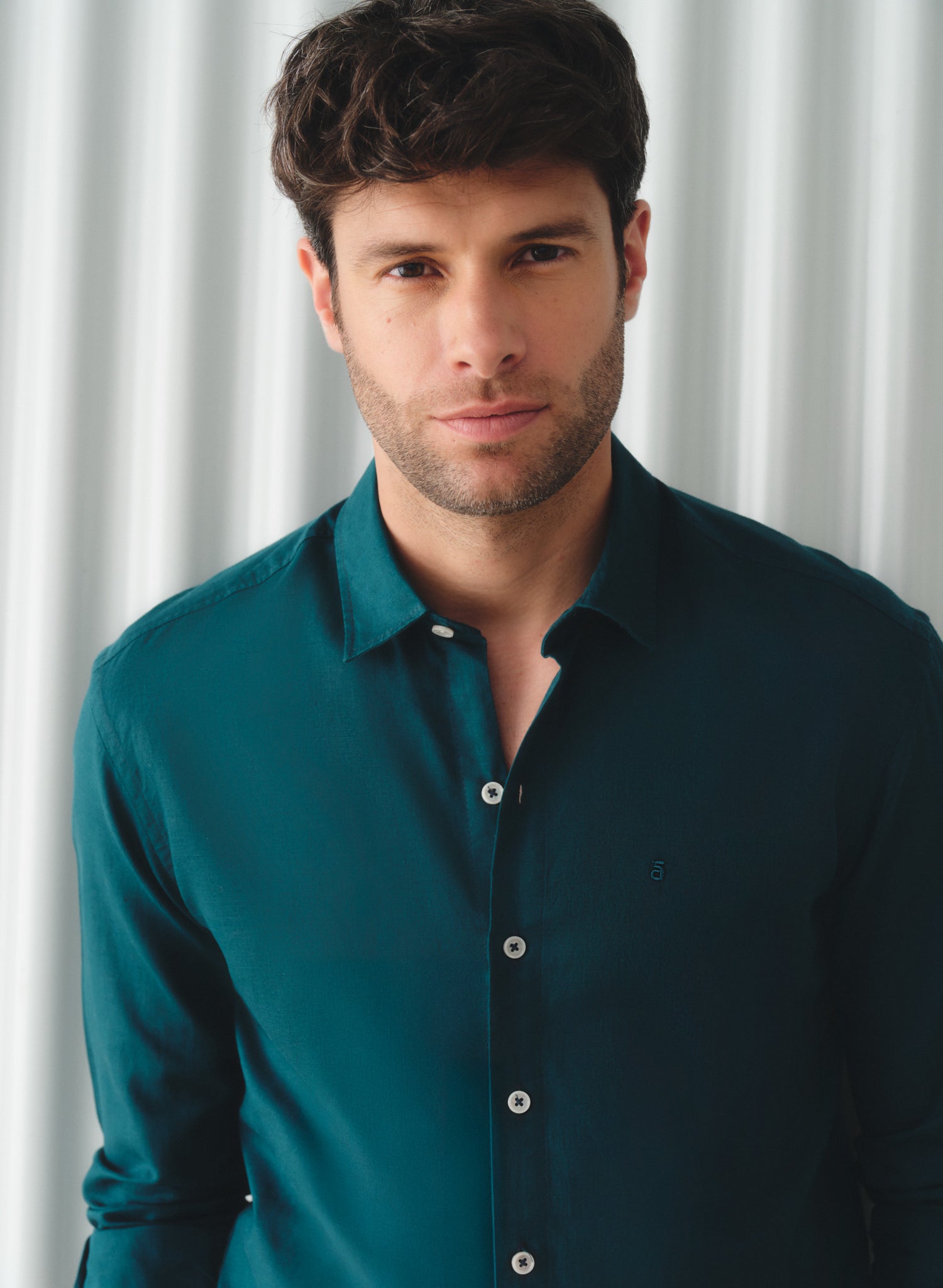 Camisa manga larga 100% Lino Balem Verde Petróleo