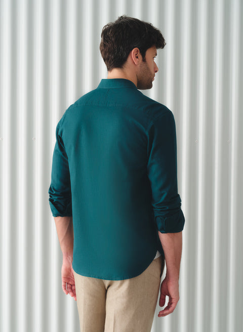 Camisa manga larga 100% Lino Balem Verde Petróleo