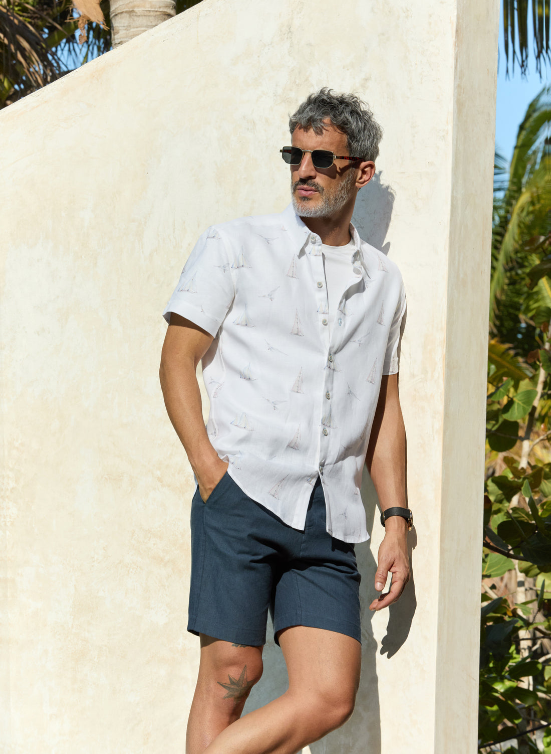 Camisa manga corta 100% Lino Sailboat