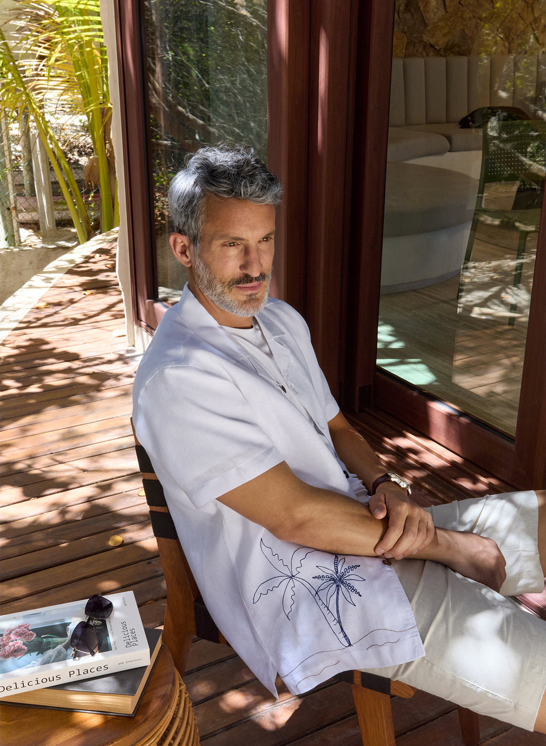 Camisa hawaiana manga corta 100% Lino Ricamo