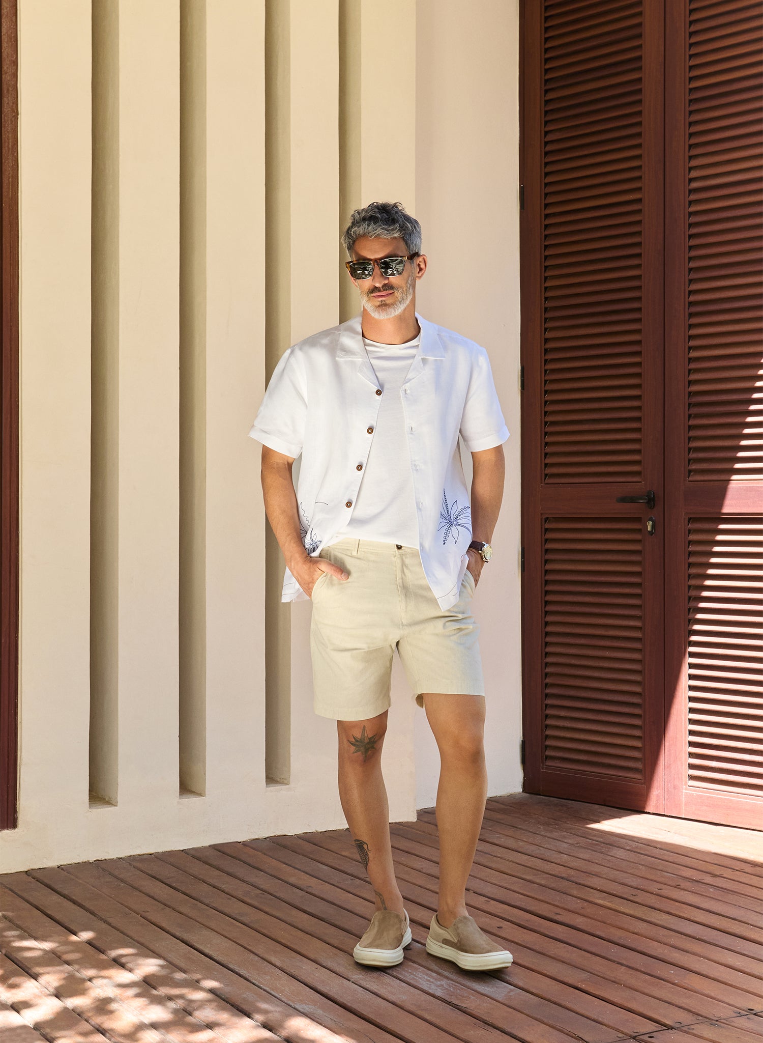 Camisa hawaiana manga corta 100% Lino Ricamo