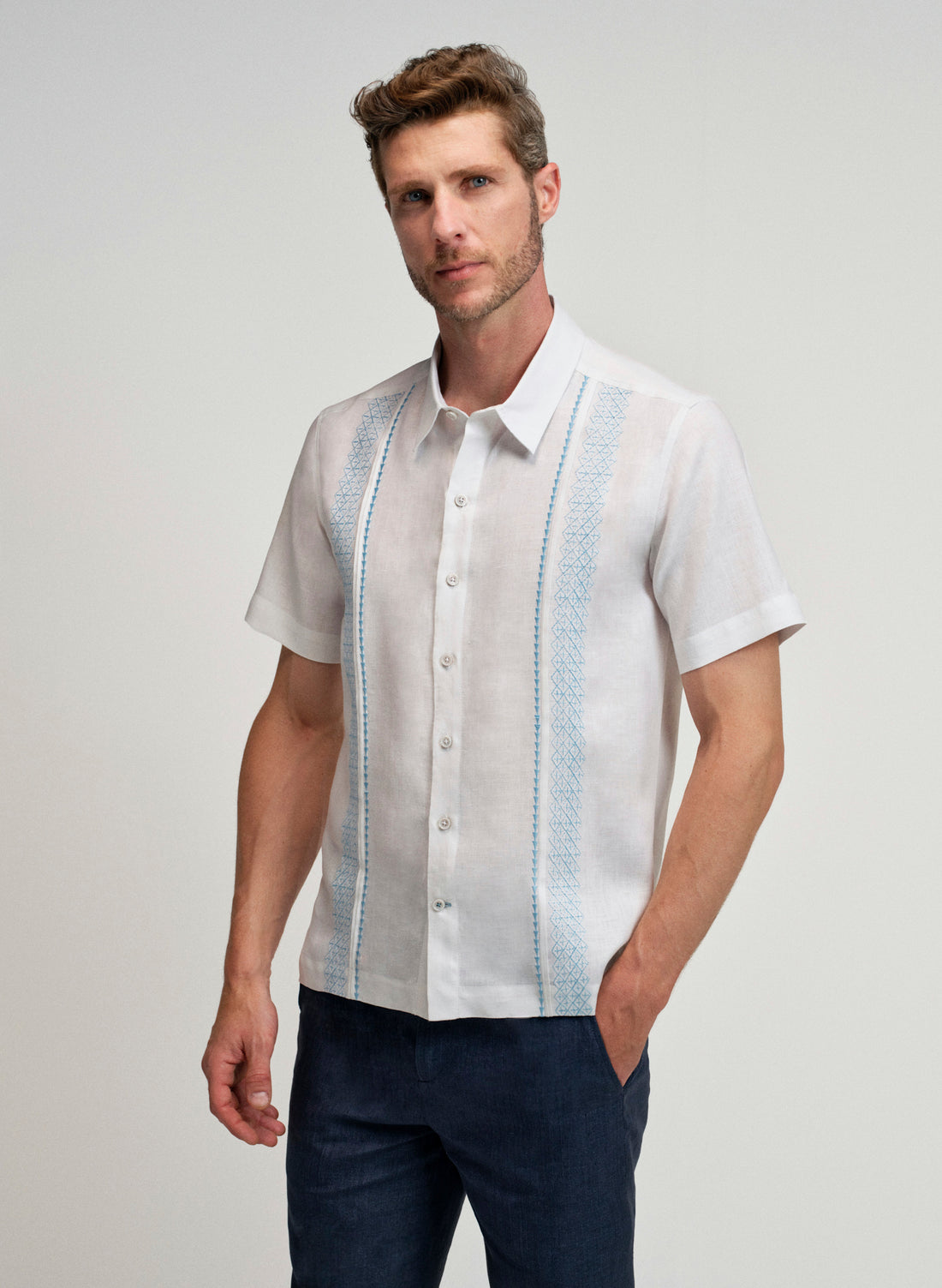  camisa guayabera de manga corta blanca de lino tallas extras