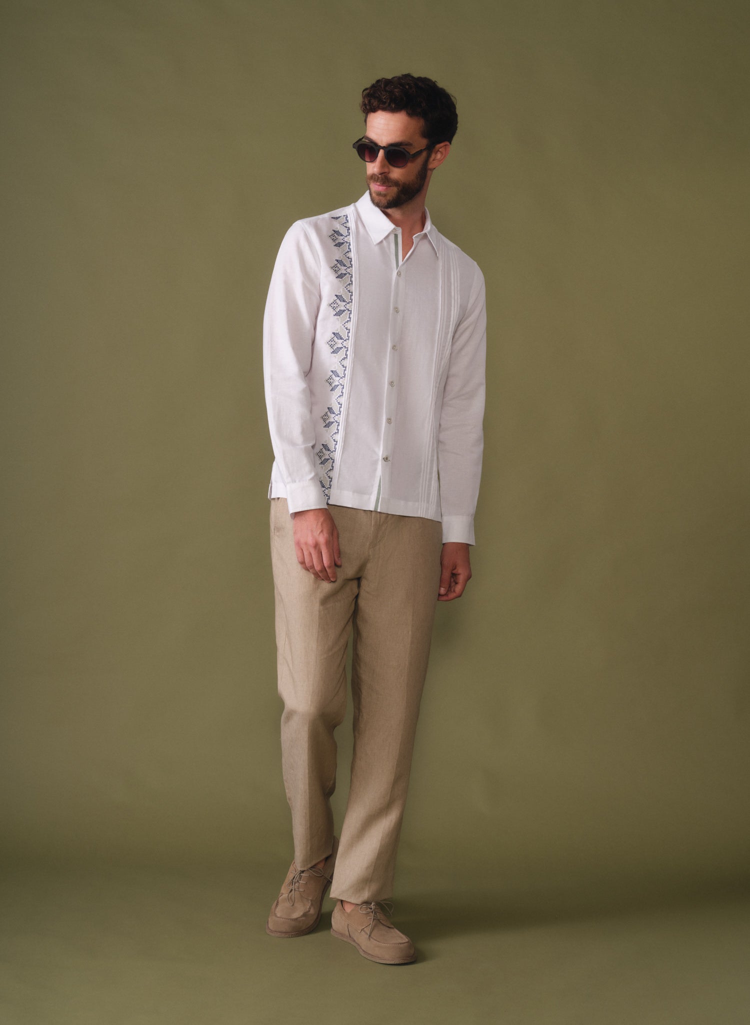 Guayabera manga larga Lino Algodón Amezcua