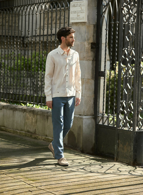 Guayabera Manga Larga 100% Lino Saucedo