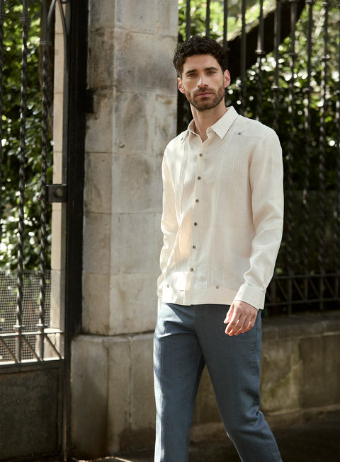 Guayabera Manga Larga 100% Lino Saucedo