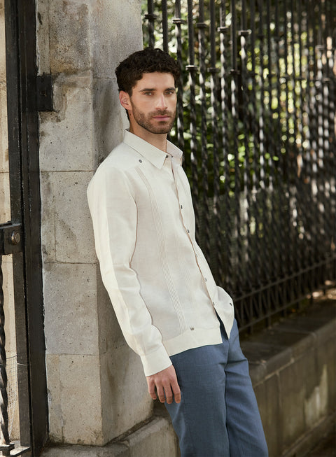 Guayabera Manga Larga 100% Lino Saucedo
