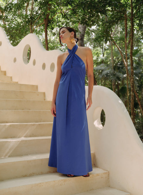 Vestido Largo Lino Algodón Indigo
