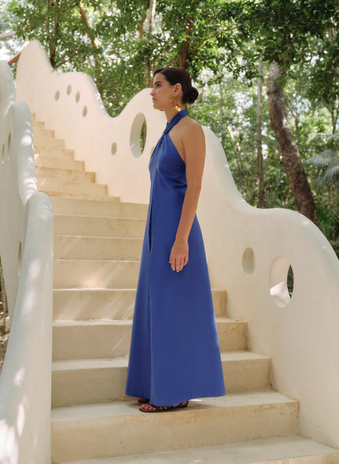 Vestido Largo Lino Algodón Indigo