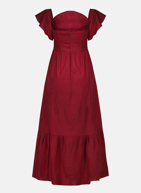 Vestido largo con escote strapless 100% lino Medialuna