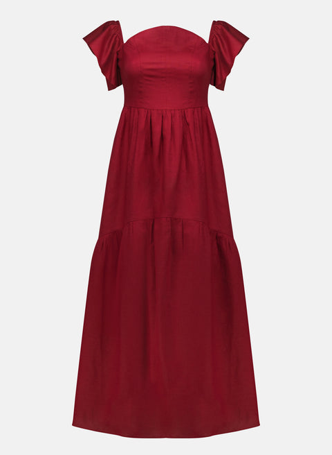 Vestido largo con escote strapless 100% lino Medialuna