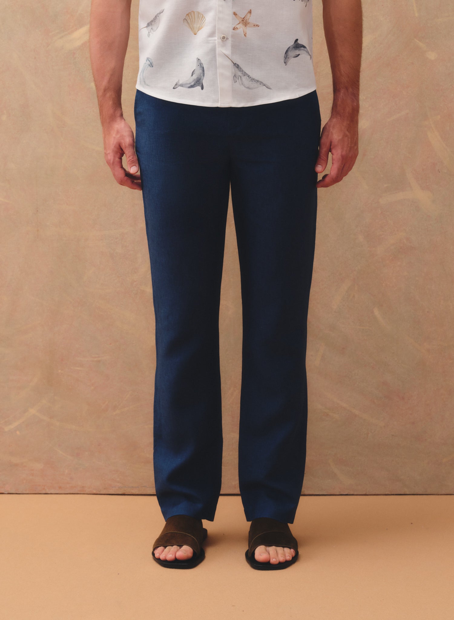 Pantalón 100% Lino Slim Chino Azul Rey