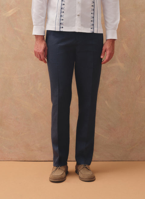Pantalón 100% Lino Slim Chino Azul noche