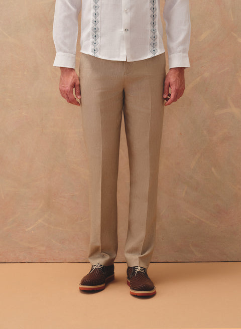 Pantalón 100% Lino Slim Chino Caqui