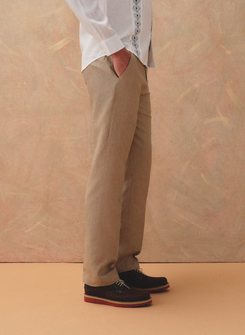 Pantalón 100% Lino Slim Chino Caqui