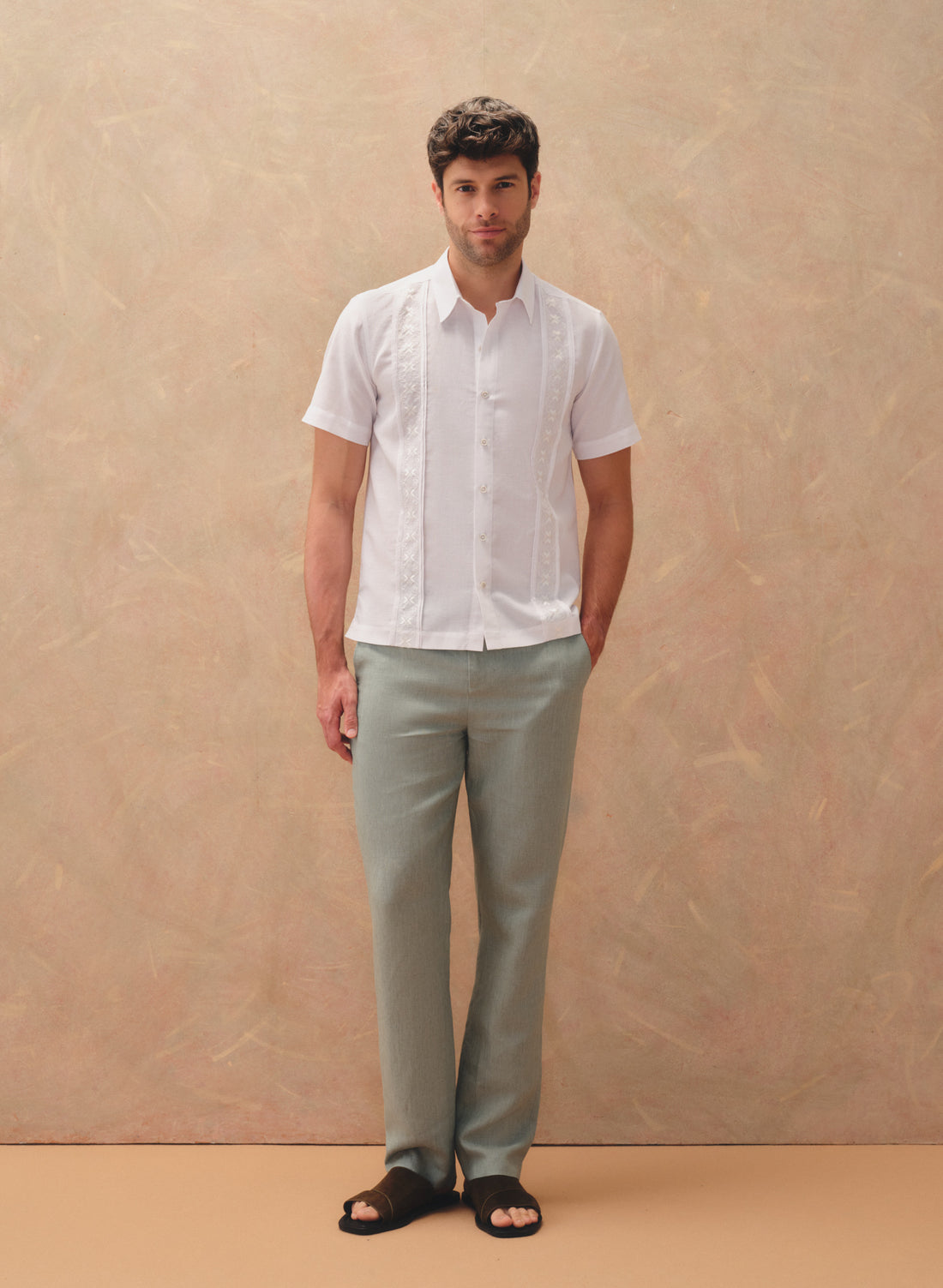 Pantalón 100% Lino Slim Chino Verde Oliva Suave