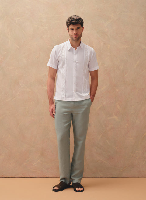 Pantalón 100% Lino Slim Chino Verde Oliva