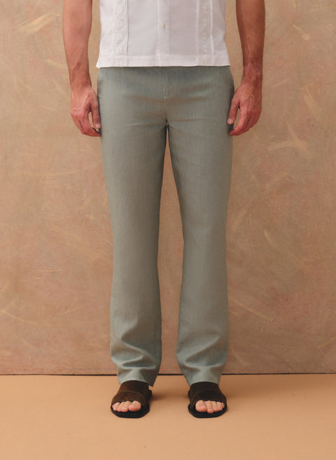 Pantalón 100% Lino Slim Chino Verde Oliva