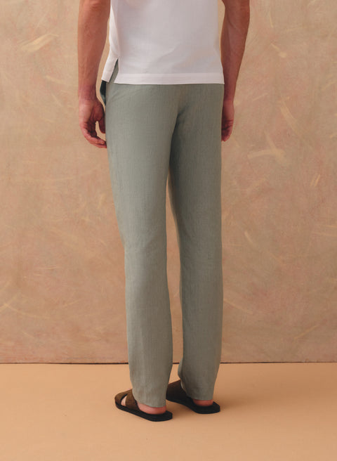 Pantalón 100% Lino Slim Chino Verde Oliva