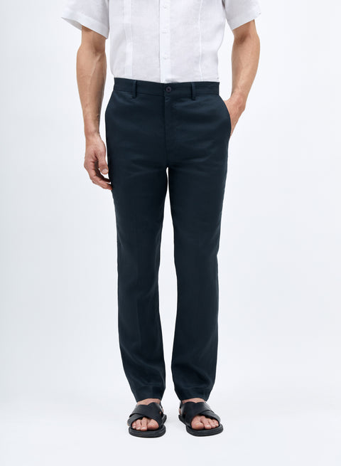 Pantalón Básico 100% Lino Slim Fit Navy