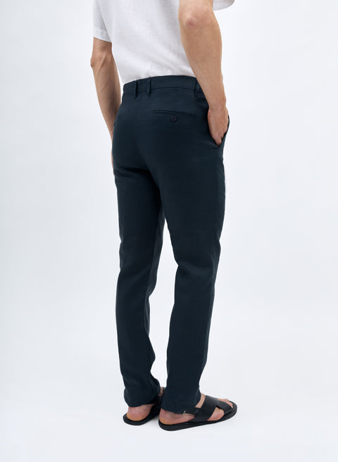 Pantalón Básico 100% Lino Slim Fit Navy
