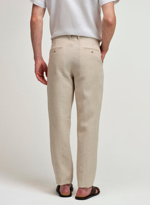 Pantalón Básico Recto 100% Lino Beige