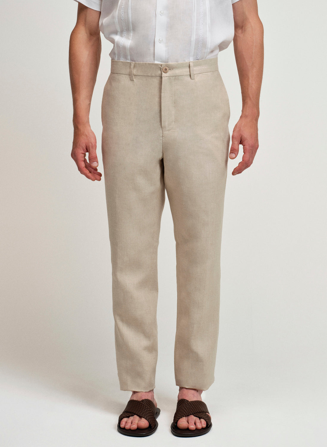 Pantalón Básico Recto 100% Lino Beige