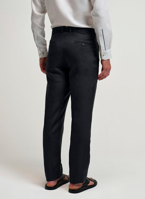 Pantalón Básico Recto 100% Lino Navy