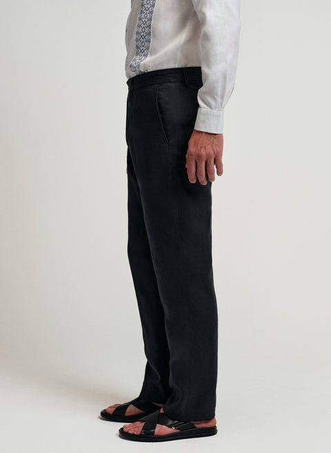 Pantalón Básico Recto 100% Lino Navy