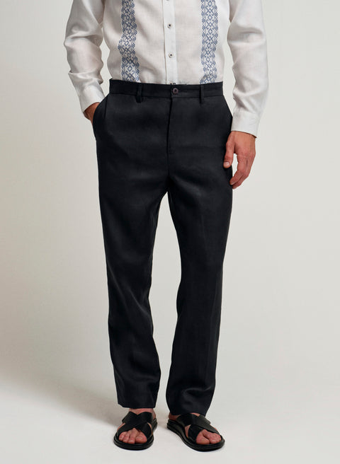 Pantalón Básico Recto 100% Lino Navy