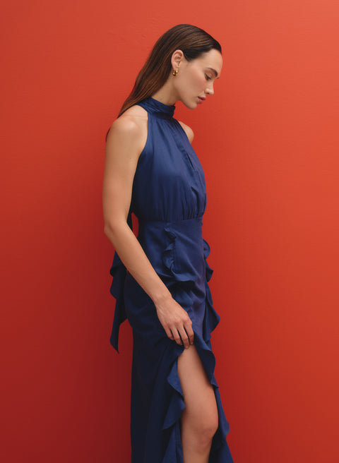 Vestido con escote halter en Lino Algodón Aine