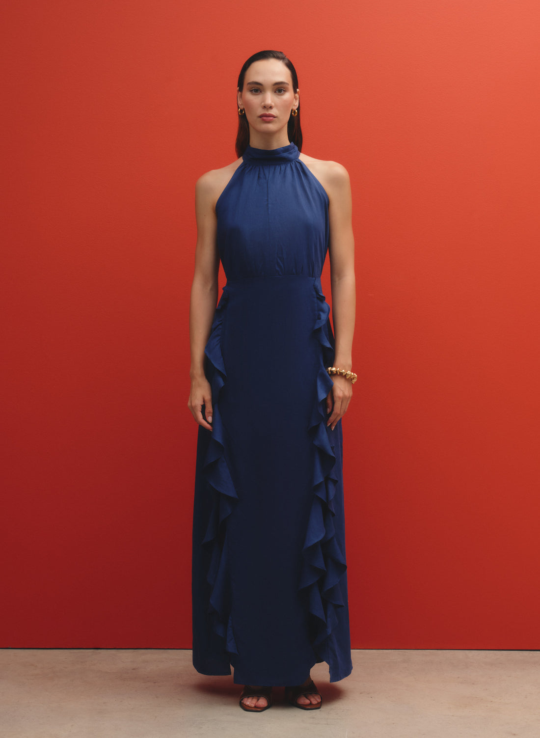 Vestido con escote halter en Lino Algodón Aine