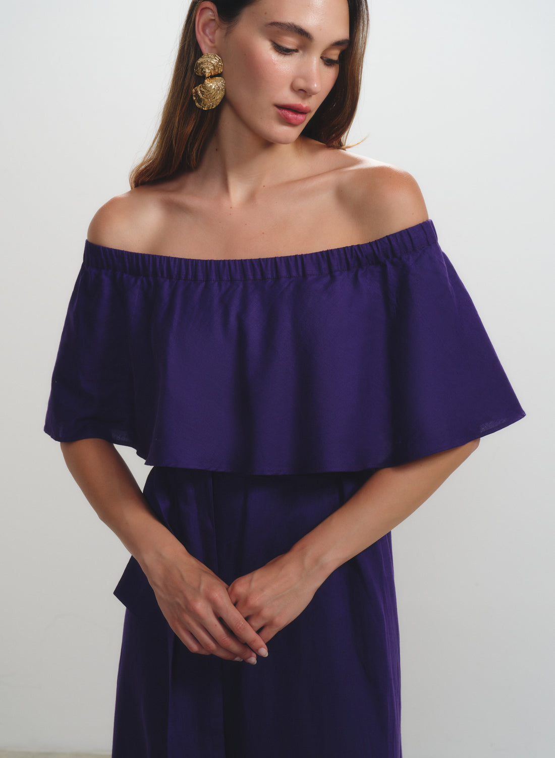 Vestido largo off shoulder 100% Lino Diane