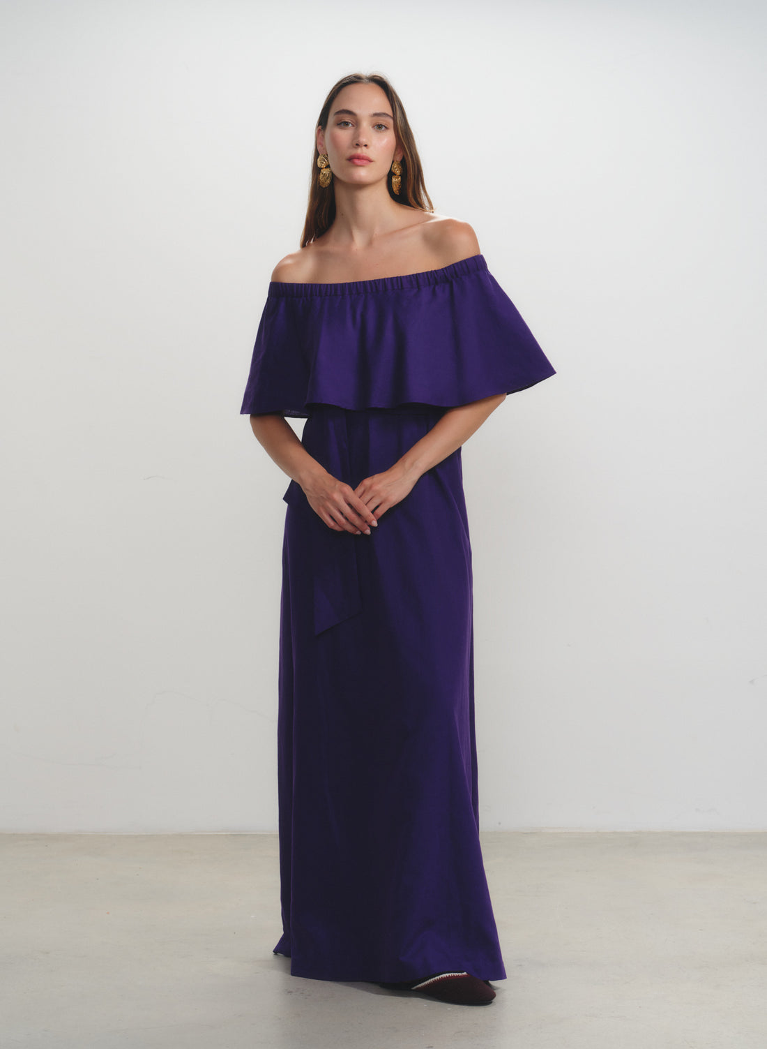 Vestido largo off shoulder 100% Lino Diane