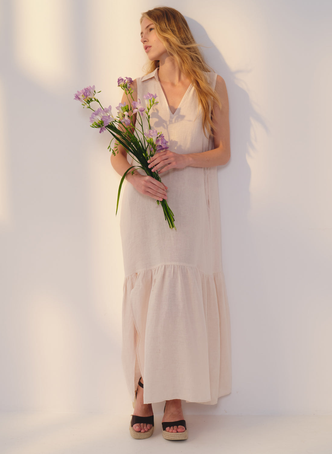 Vestido con cuello camisero 100% Lino Filfla