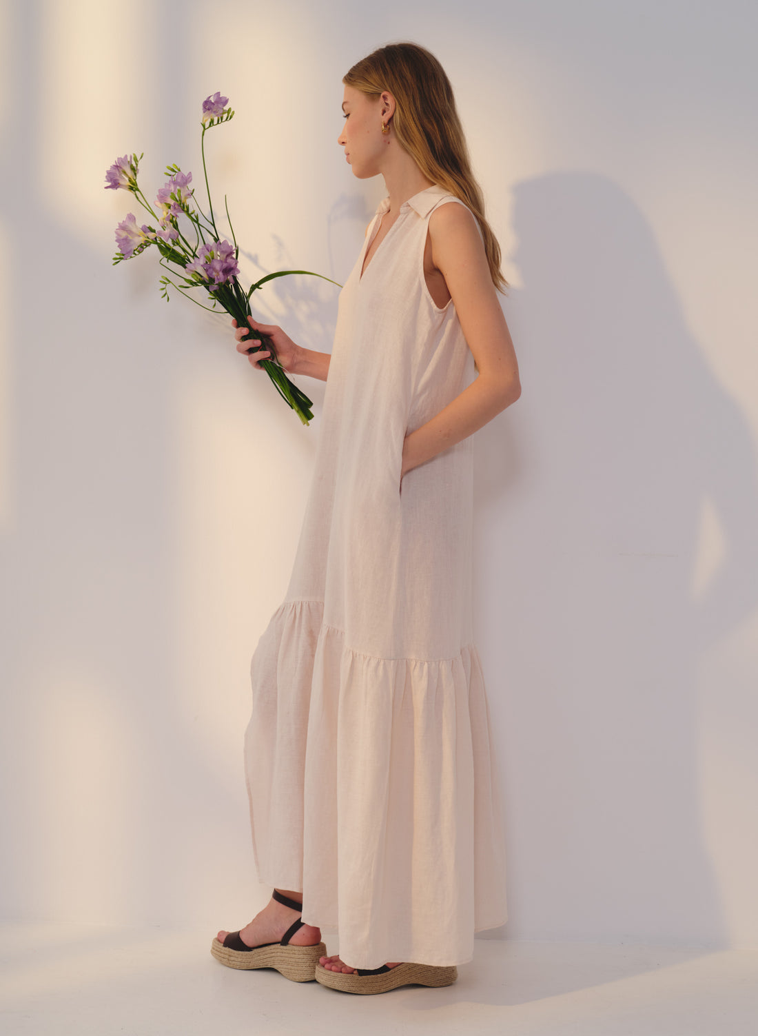 Vestido con cuello camisero 100% Lino Filfla