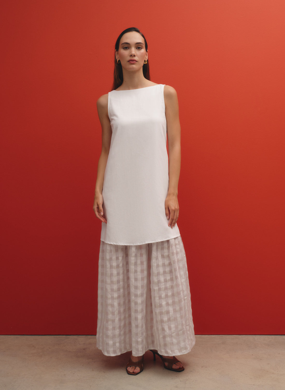 Vestido largo con detalle de transparencia Lino Algodón Kilari