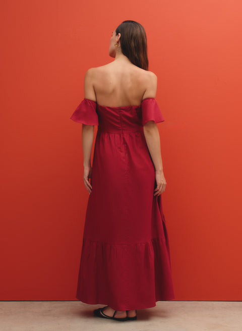 Vestido largo con escote strapless 100% lino Medialuna