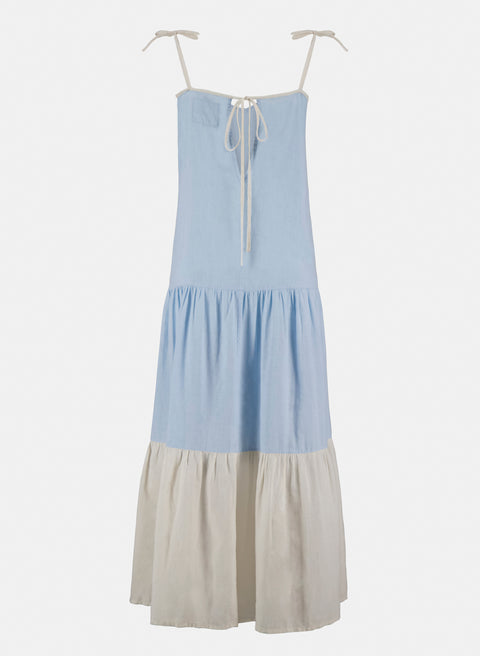 Vestido Largo 100% Lino Arie Azul