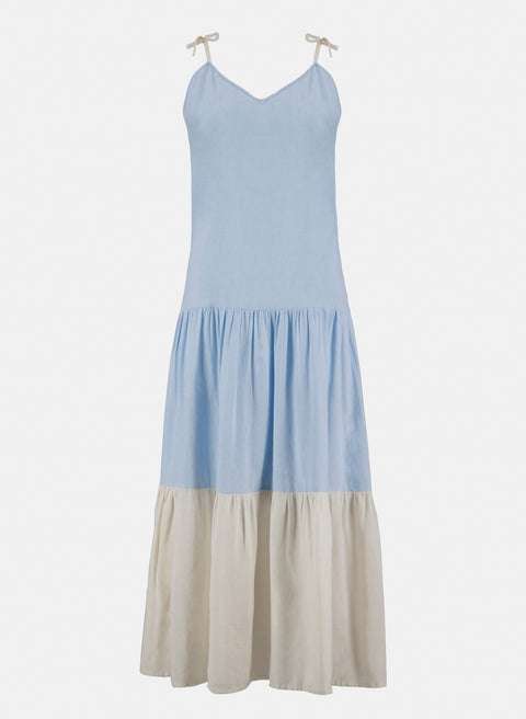 Vestido Largo 100% Lino Arie Azul